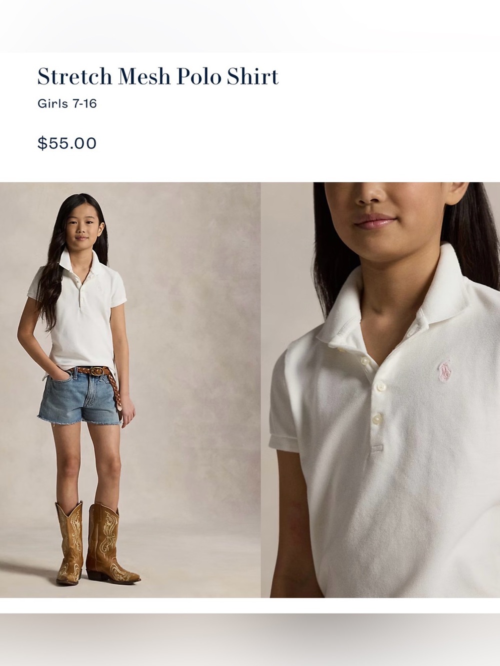 Polo by Ralph Lauren White Girls' Stretch Mesh Polo